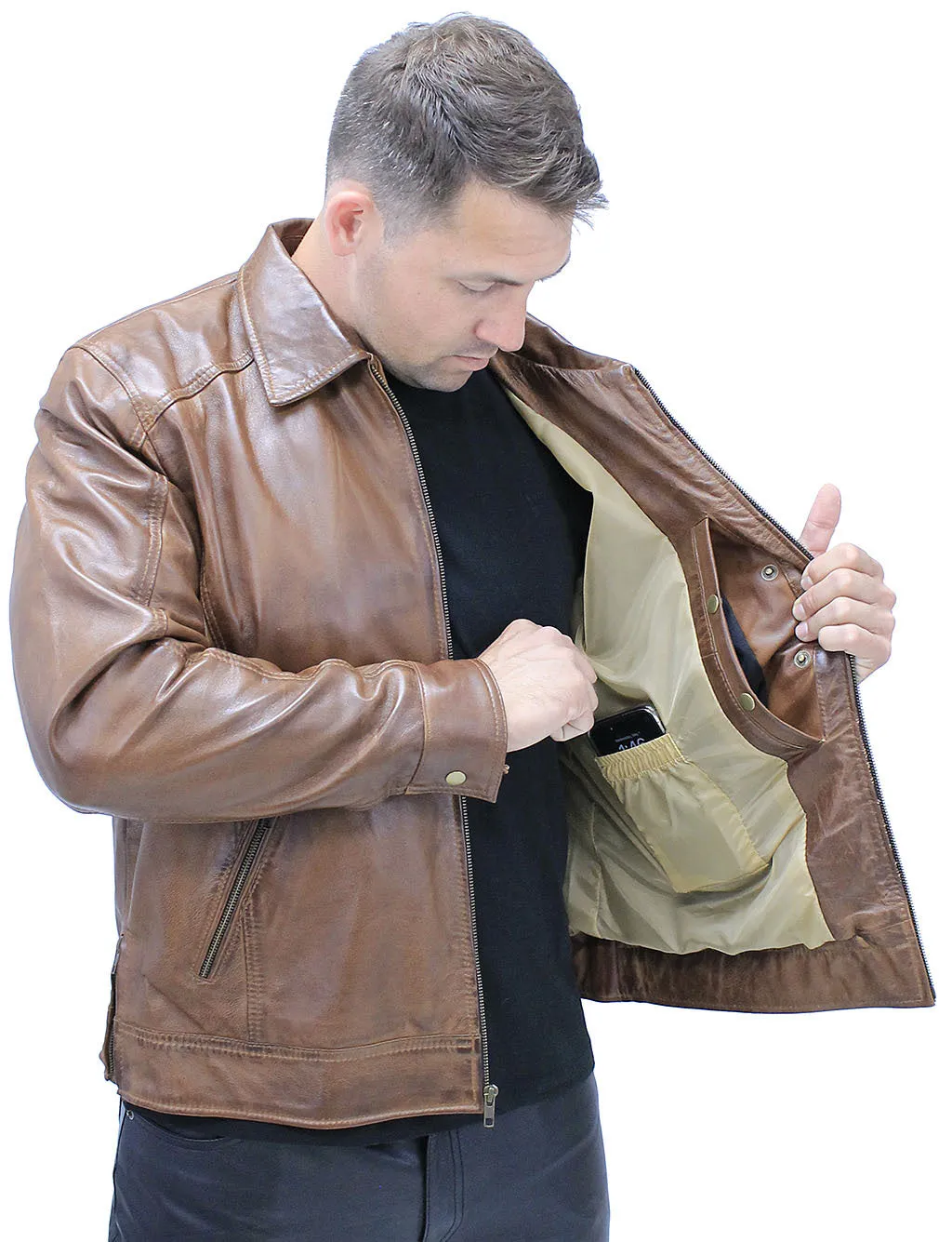 1950's Brown Distressed Leather Jacket w/CC Pockets #MA1957GN