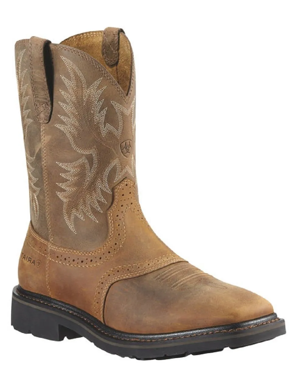 Mens Ariat Sierra Wide Square Toe Western Work Boots - Pull-On Style