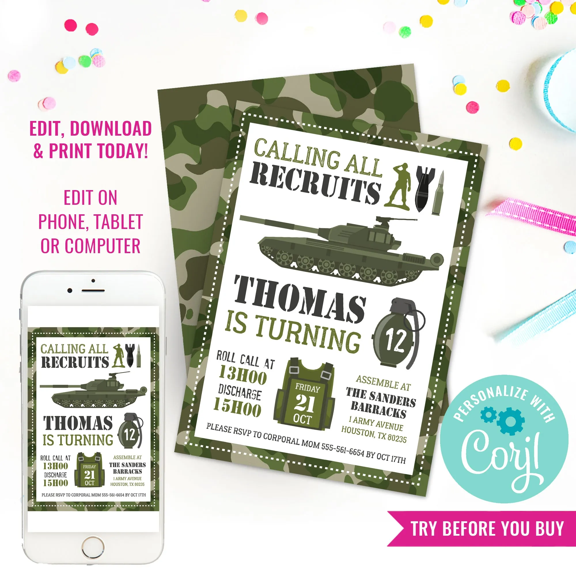 Army Party Invitation | Camo Army Birthday Party Invitation