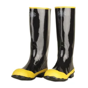 Black Boots With Black Ribbed Sole, Yellow Steel Toe & Steel Shank, Cotton Lined, 16-Inch Length