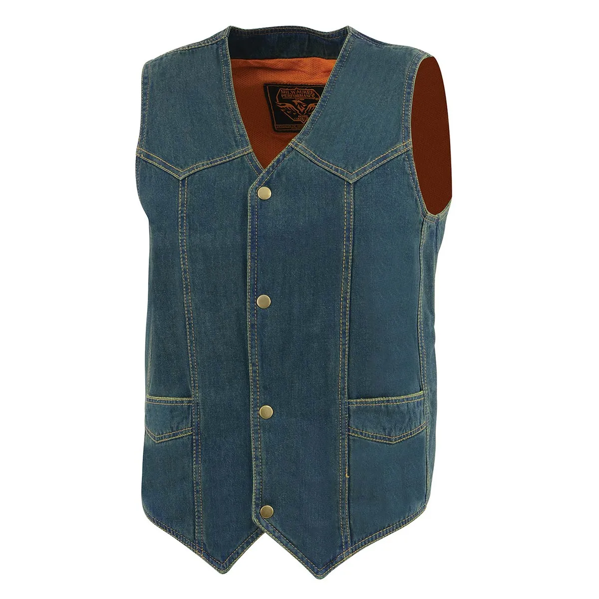 BLUE DM1310 Men's Blue Denim Classic Snap Front Biker Vest