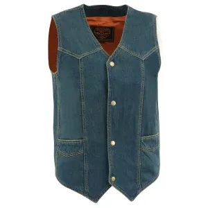 BLUE DM1310 Men's Blue Denim Classic Snap Front Biker Vest