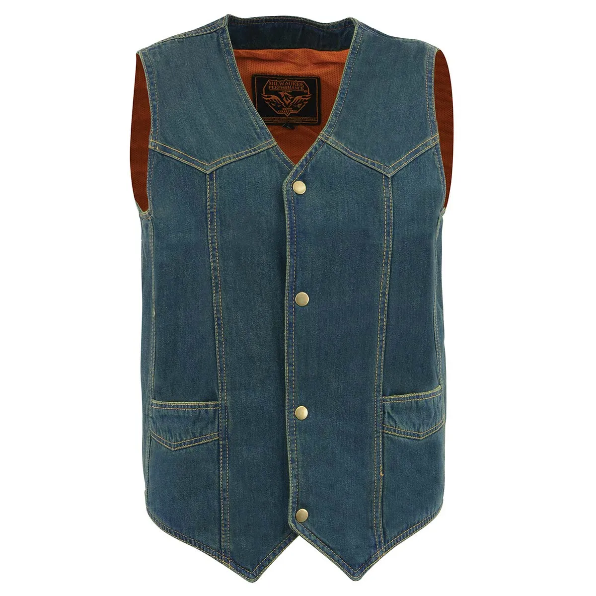 BLUE DM1310 Men's Blue Denim Classic Snap Front Biker Vest