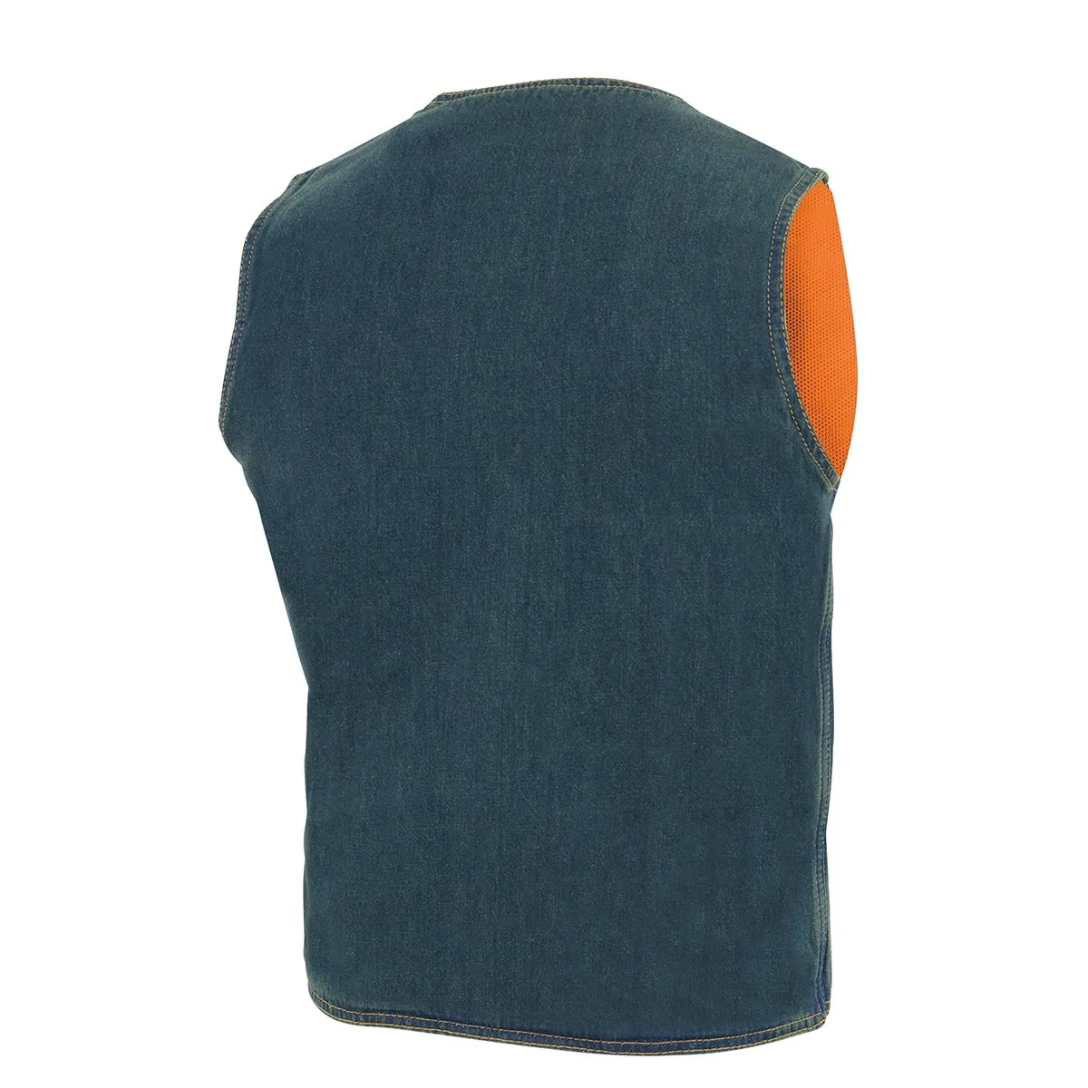 BLUE DM1310 Men's Blue Denim Classic Snap Front Biker Vest