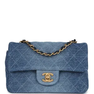 Chanel Mini Rectangular Flap Bag Blue Denim Antique Gold Hardware