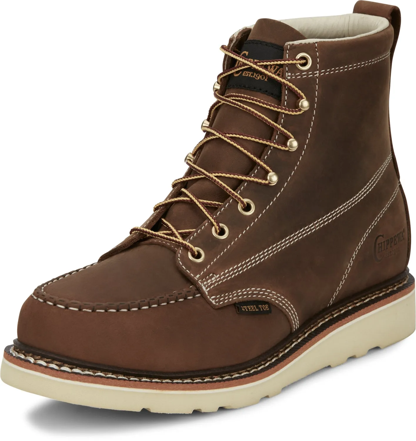 Chippewa Mens Edge Walker 6in Wedge Steel Toe Hickory Leather Work Boots