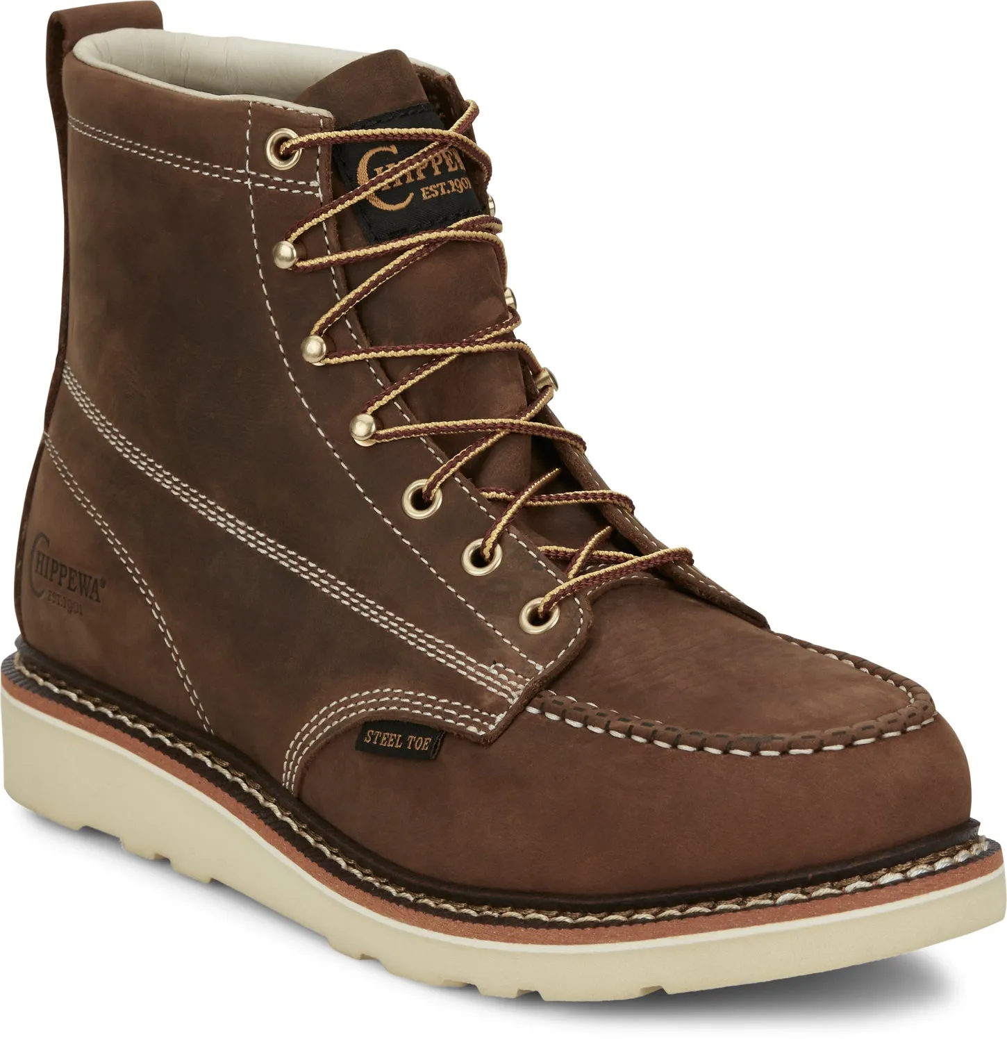 Chippewa Mens Edge Walker 6in Wedge Steel Toe Hickory Leather Work Boots