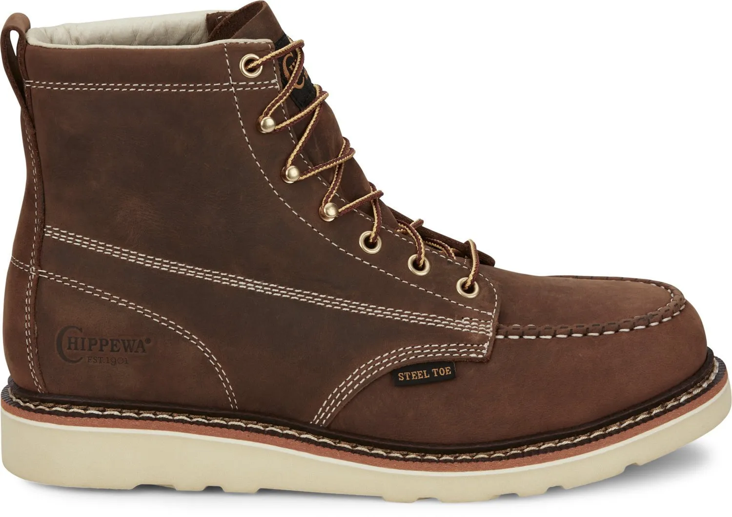 Chippewa Mens Edge Walker 6in Wedge Steel Toe Hickory Leather Work Boots