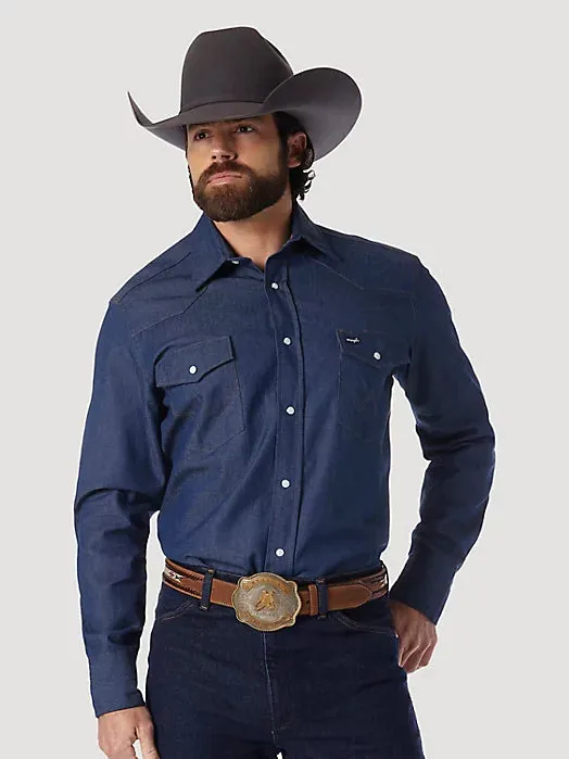 COWBOY CUT® WORK WESTERN RIGID DENIM LONG SLEEVE SHIRT IN RIGID INDIGO | 70127mw