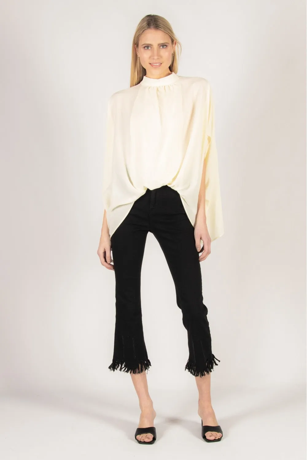 Crepe Mock Neck Top - Cream