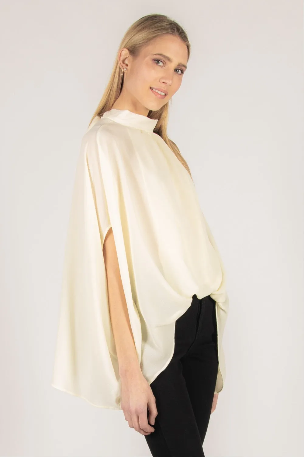 Crepe Mock Neck Top - Cream