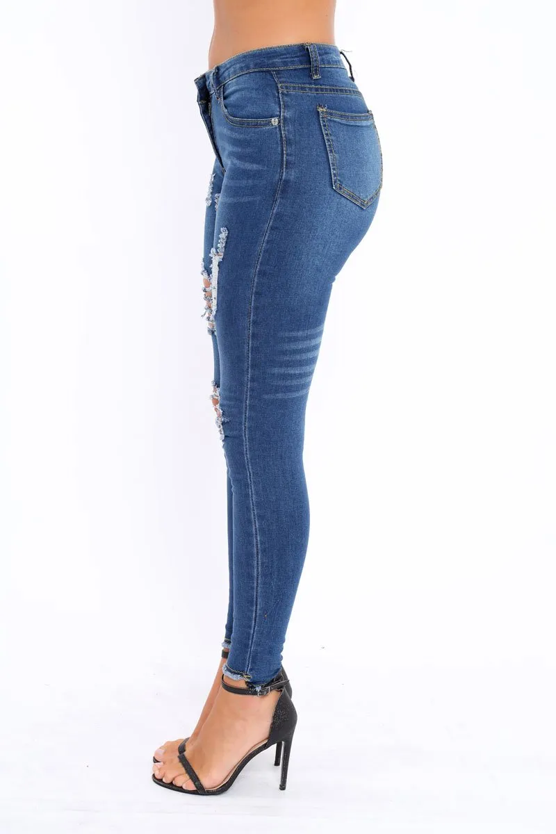 Dark Blue Distressed Jeans - Macy