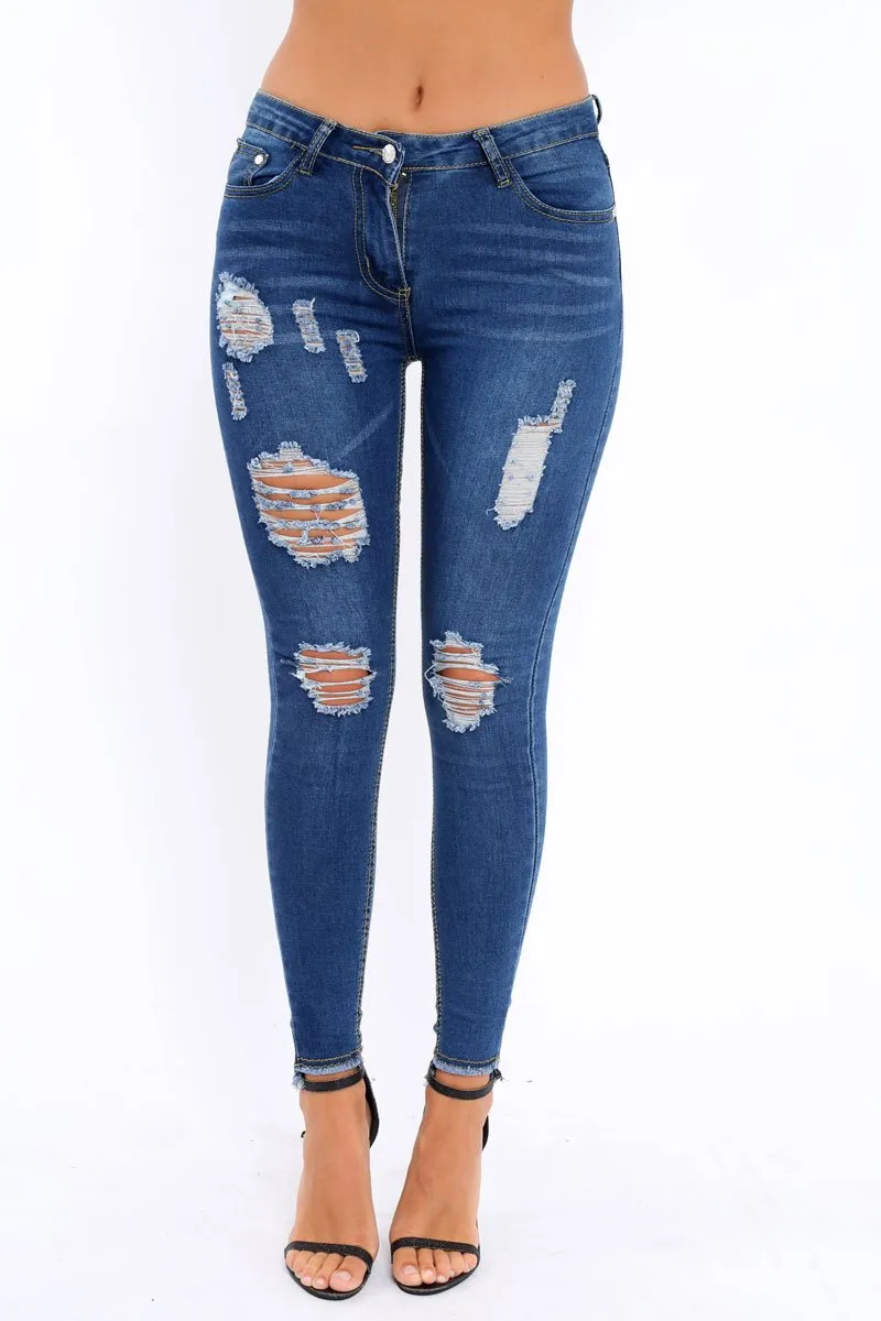 Dark Blue Distressed Jeans - Macy