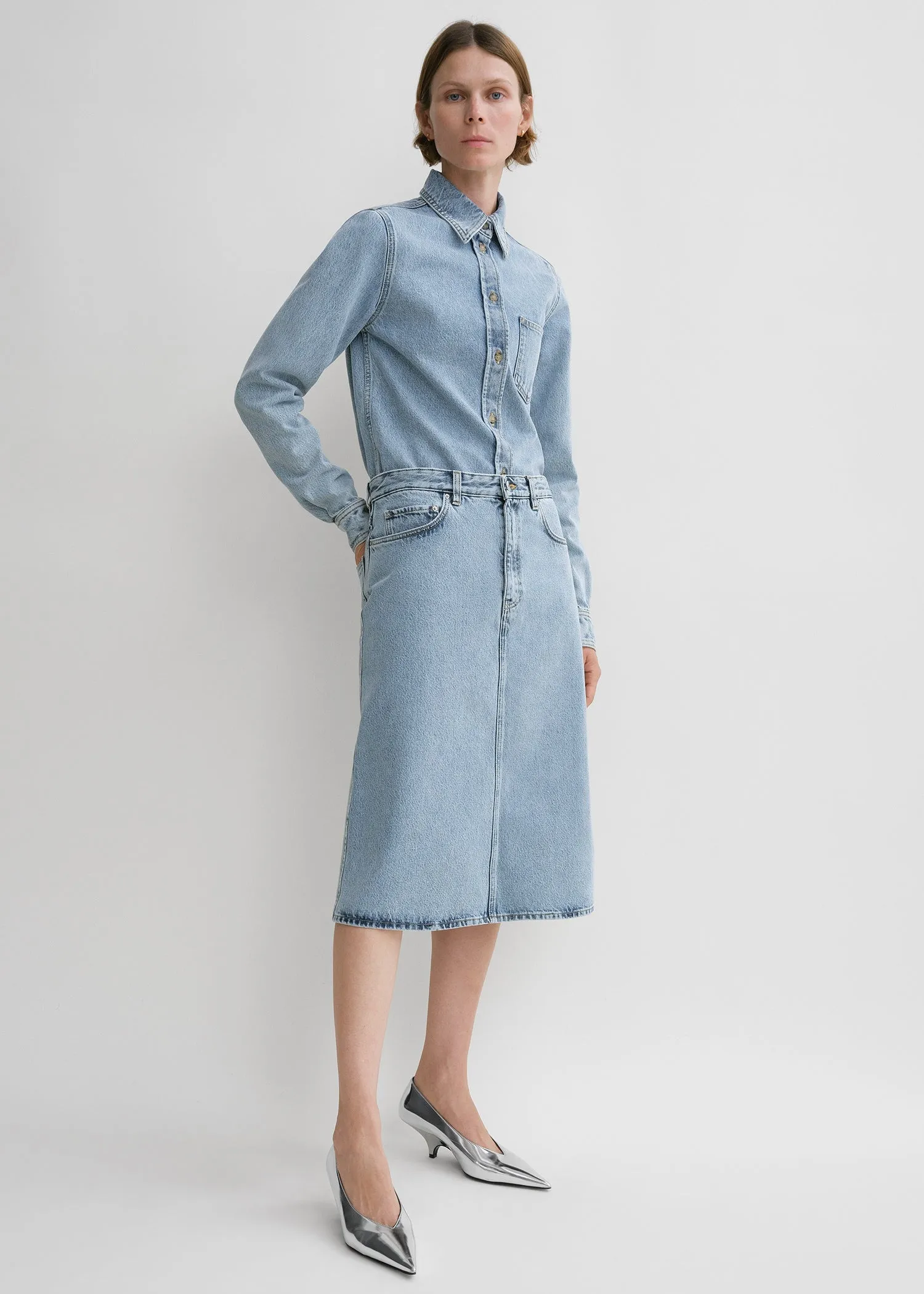 Denim midi skirt cool blue