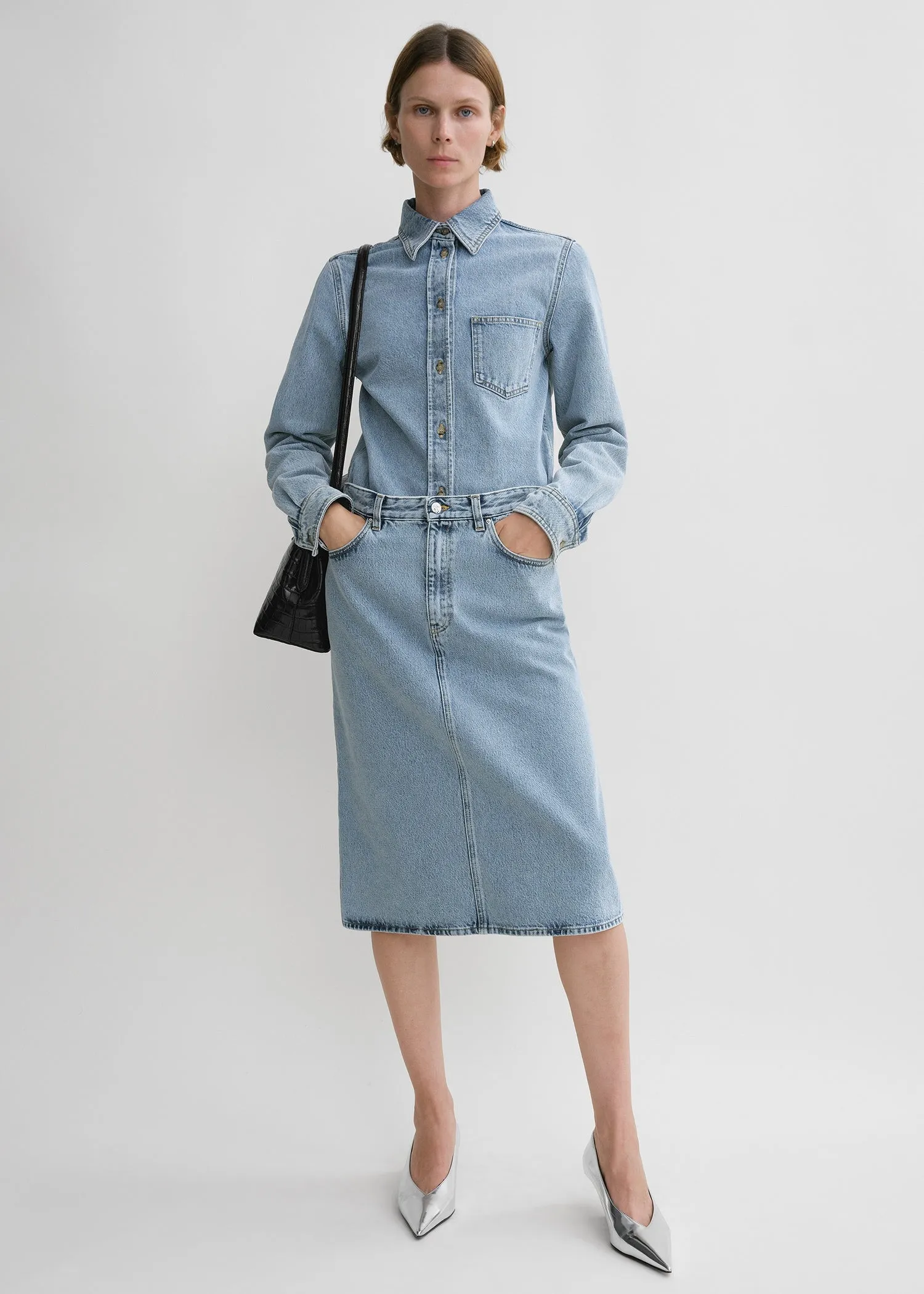 Denim midi skirt cool blue