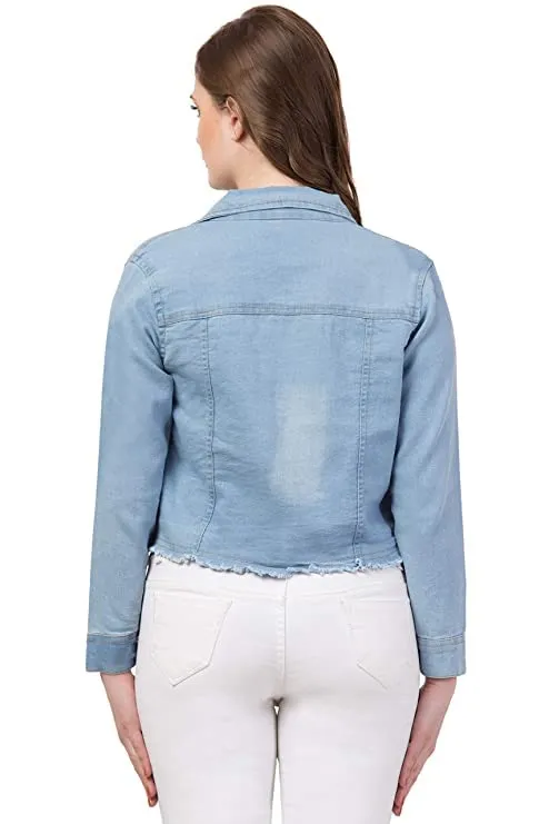 FUNDAY FASHION Solid Full Sleeve Women's Denim Jacket (Medium, Light Blue)