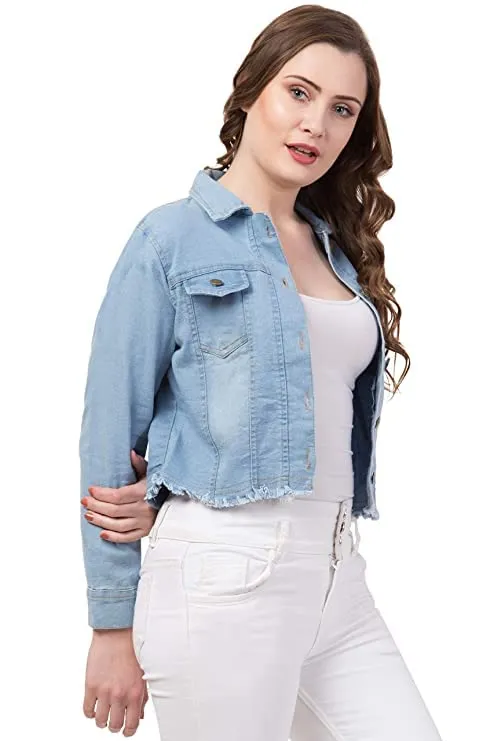 FUNDAY FASHION Solid Full Sleeve Women's Denim Jacket (Medium, Light Blue)