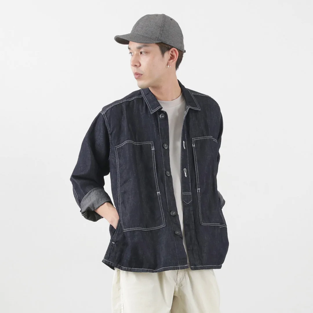 JAPAN BLUE JEANS / Cotton Linen Denim Faux Army Pullover Jacket