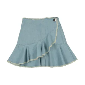 Kin and Kin Light Blue Denim Frayed Edge Skirt