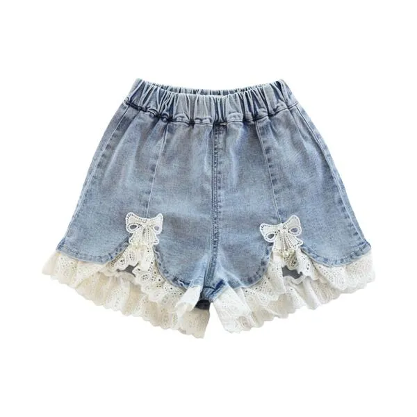 Lace Hem Denim Shorts