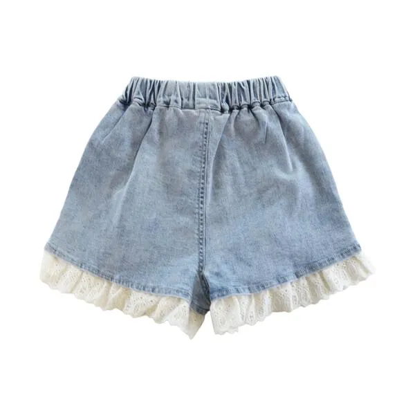 Lace Hem Denim Shorts