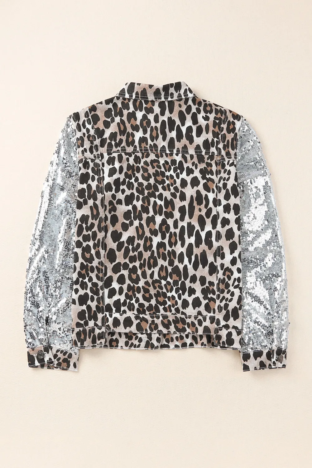 Leopard Print Sequin Patchwork Long Sleeve Jacket