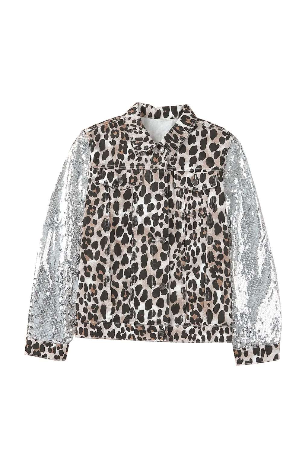 Leopard Print Sequin Patchwork Long Sleeve Jacket