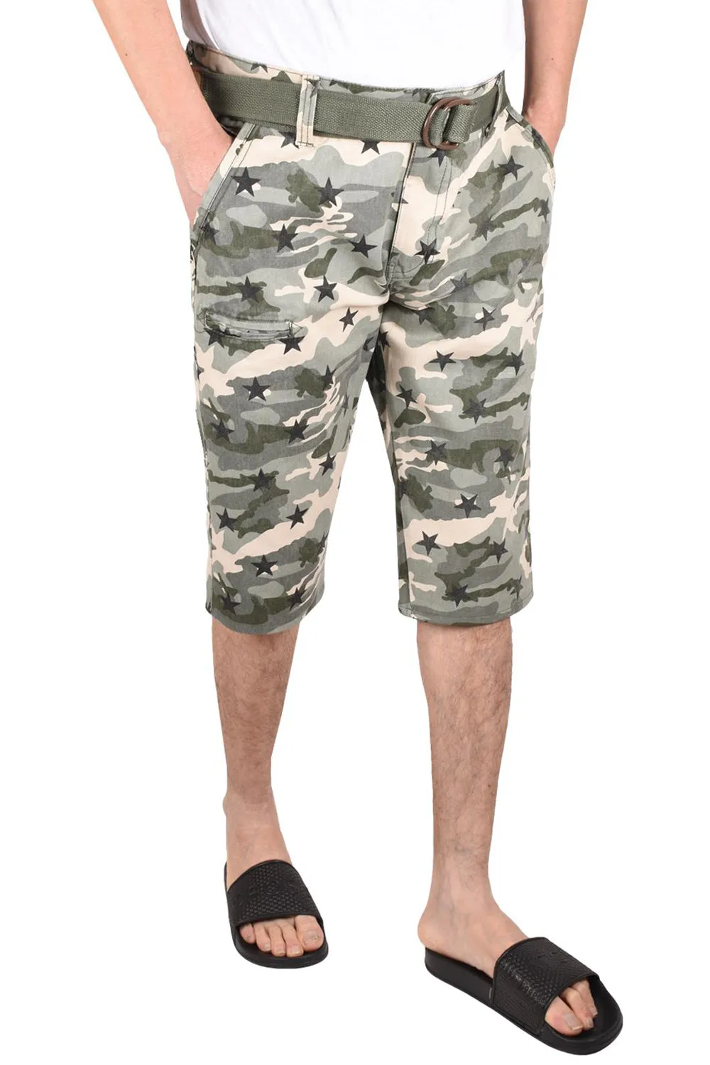 Mens Camouflage Shorts With Belt