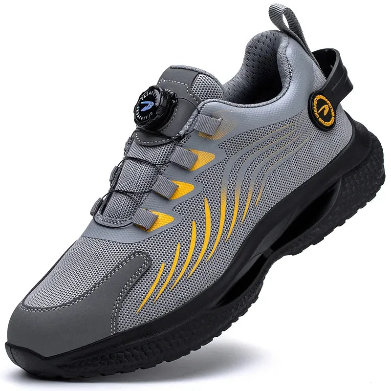 Men's Rotating Button Steel Toe Work Shoes, Anti-smash, Anti-puncture