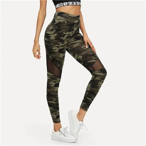 Mesh Insert Camo Print Leggings