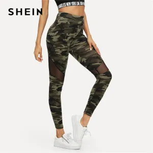 Mesh Insert Camo Print Leggings