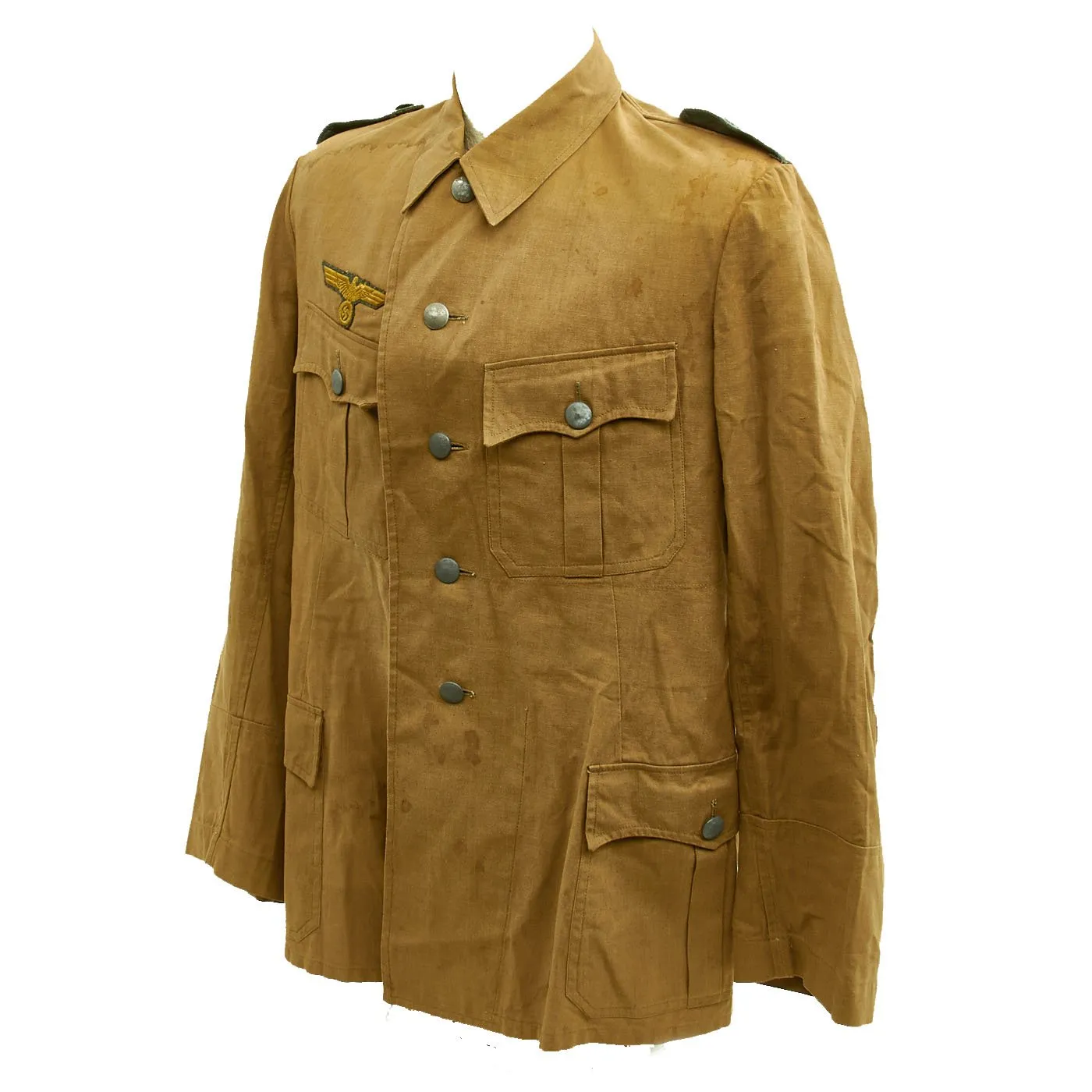 Original German WWII M42 Kriegsgmarine Coastal Artillery Khaki Herringbone Twill Artilleristmaat Uniform Jacket