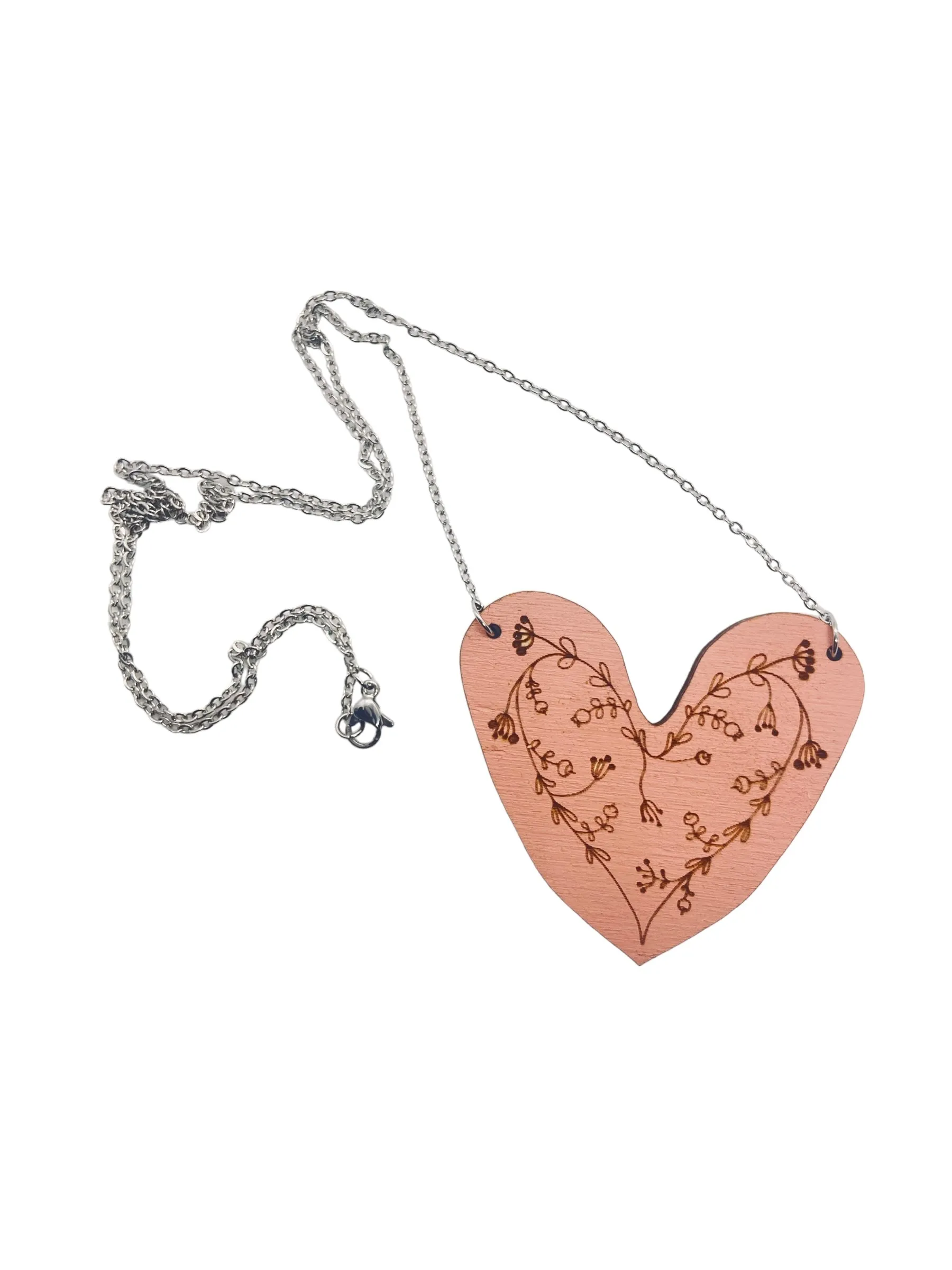 Pink Heart Statement Necklace with Engraved Ornament