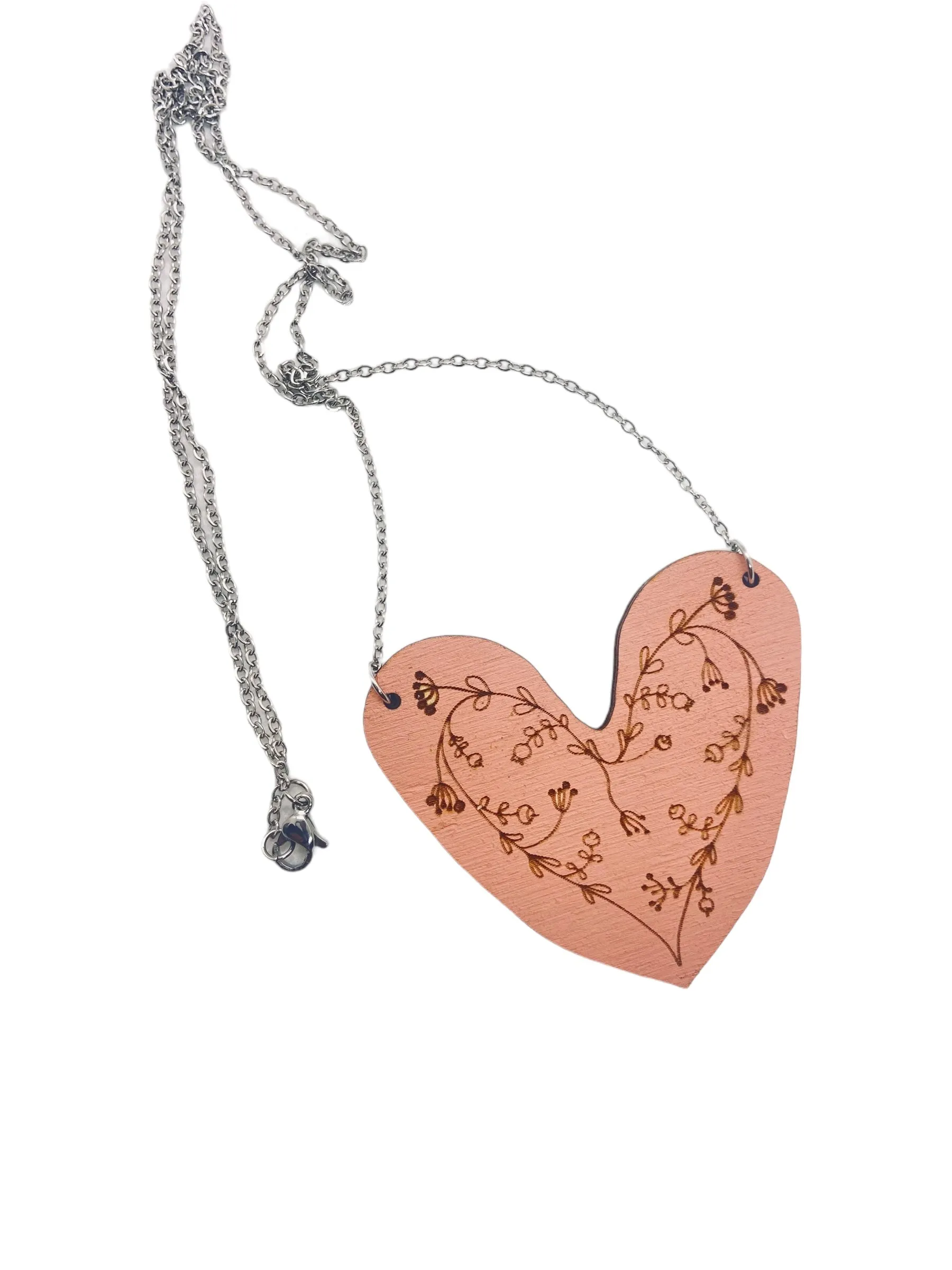 Pink Heart Statement Necklace with Engraved Ornament