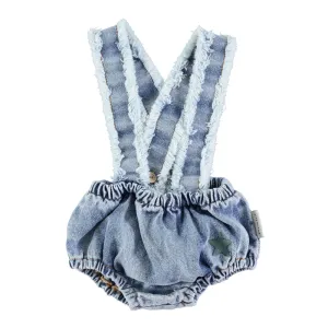 PIUPIUCHICK WASHED LIGHT BLUE DENIM BABY BLOOMERS WITH STRAPS