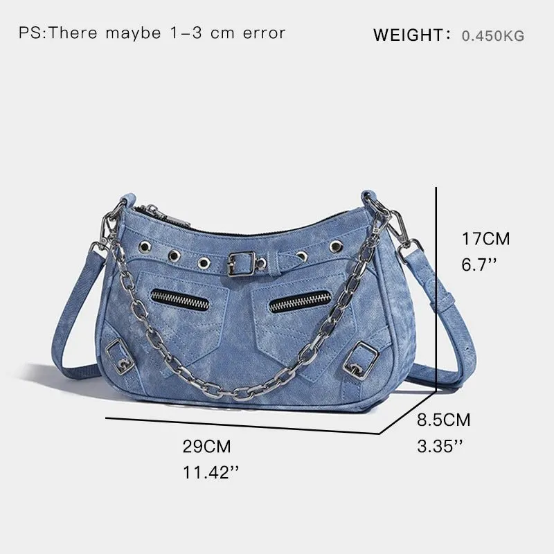 Pre Order:  Denim Crossbody Chain Strap Handbag