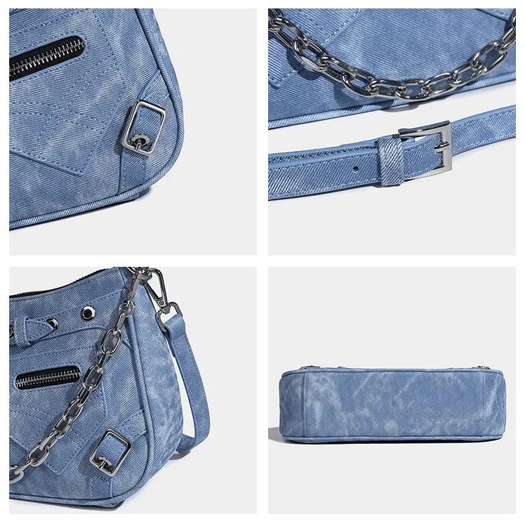 Pre Order:  Denim Crossbody Chain Strap Handbag