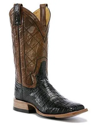 Rod Patrick Black Caiman Broad Square Toe Boots