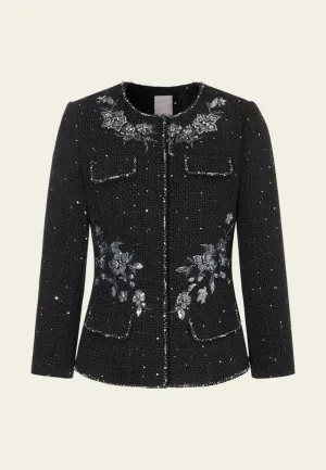 Sequin-detail Embroidered Flap Pocket Jacket