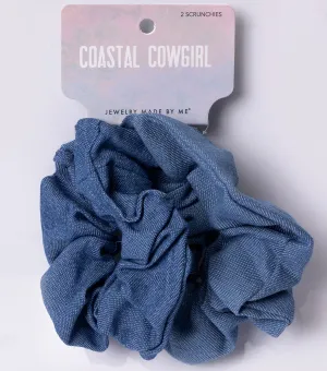 Set of Two Denim Blue Hair Scrunchies Coastal Cowgirl