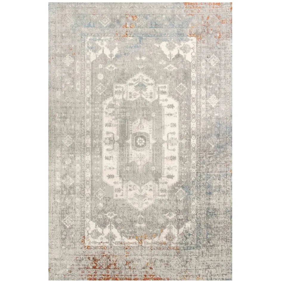 Soft Low Pile Grey Rustic Blue Oriental Living Room Rug