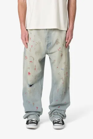 Ultra Baggy Painted Work Denim - Vintage Blue