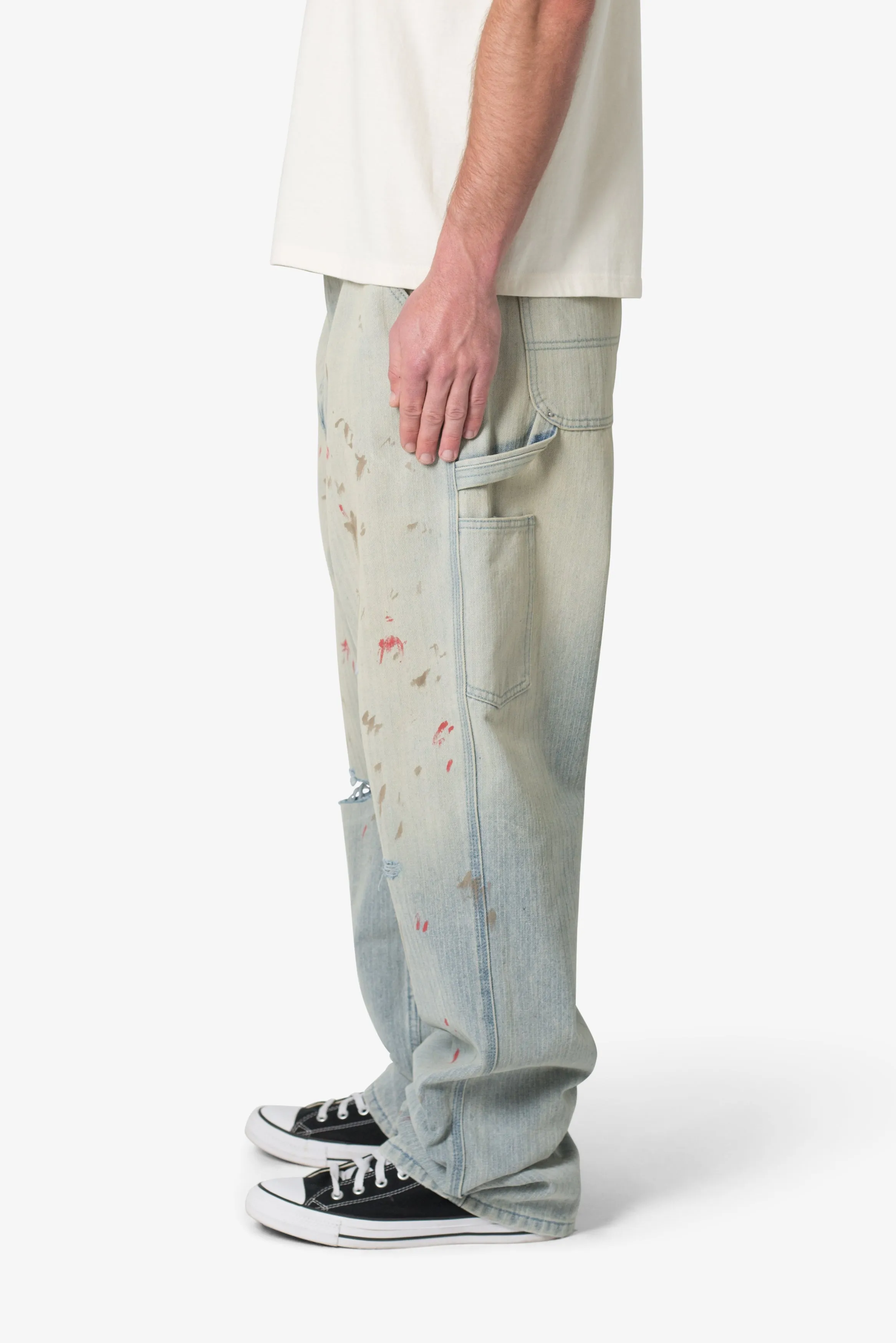 Ultra Baggy Painted Work Denim - Vintage Blue